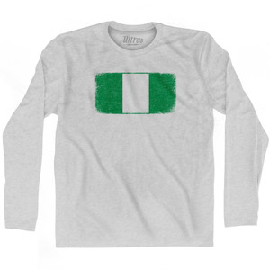 Nigeria Country Flag Adult Cotton Long Sleeve T-shirt - Grey Heather Nigeria Country Flag Adult Cotton Long Sleeve T-shirt - Grey Heather