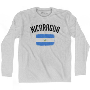 Nicaragua Country Flag Heritage Adult Cotton Long Sleeve T-shirt - Grey Heather Nicaragua Country Flag Heritage Adult Cotton Long Sleeve T-shirt - Grey Heather