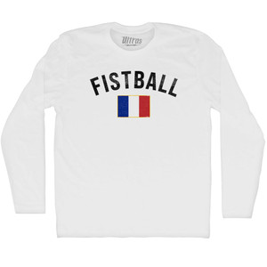 France Fistball Country Flag Adult Cotton Long Sleeve T-shirt - White France Fistball Country Flag Adult Cotton Long Sleeve T-shirt - White