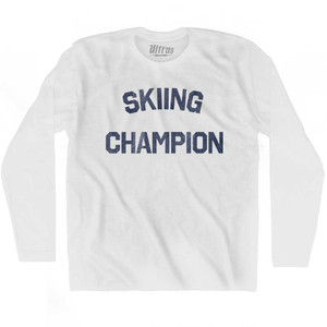 Skiing Champion Adult Cotton Long Sleeve T-shirt - White
