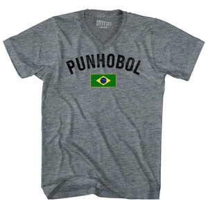 Brazil Punhobol Country Flag Tri-Blend V-neck Womens Junior Cut T-shirt - Athletic Grey Brazil Punhobol Country Flag Tri-Blend V-neck Womens Junior Cut T-shirt - Athletic Grey