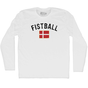 Denmark Fistball Country Flag Adult Cotton Long Sleeve T-shirt - White Denmark Fistball Country Flag Adult Cotton Long Sleeve T-shirt - White