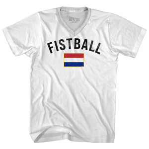 Netherlands Fistball Country Flag Adult Tri-Blend V-neck T-shirt - White Netherlands Fistball Country Flag Adult Tri-Blend V-neck T-shirt - White