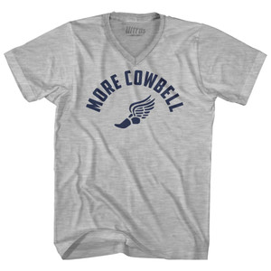More Cowbell Running Track Foot Wings Adult Cotton V-neck T-shirt - Grey Heather More Cowbell Running Track Foot Wings Adult Cotton V-neck T-shirt - Grey Heather