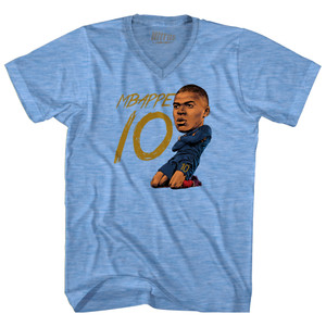 Mbappe France 10 Big Head Adult Tri-Blend V-neck T-shirt - Athletic Blue Mbappe France 10 Big Head Adult Tri-Blend V-neck T-shirt - Athletic Blue