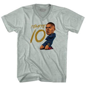 Mbappe France 10 Big Head Adult Tri-Blend V-neck T-shirt - Athletic Cool Grey Mbappe France 10 Big Head Adult Tri-Blend V-neck T-shirt - Athletic Cool Grey
