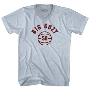 Big Cozy 50 Basketball Adult Tri-Blend V-neck T-shirt - Athletic White
