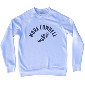 More Cowbell Running Track Foot Wings Adult Tri-Blend Sweatshirt - White More Cowbell Running Track Foot Wings Adult Tri-Blend Sweatshirt - White