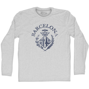 Barcelona Vintage Soccer City Crest Adult Cotton Long Sleeve T-shirt - Grey Heather Barcelona Vintage Soccer City Crest Adult Cotton Long Sleeve T-shirt - Grey Heather