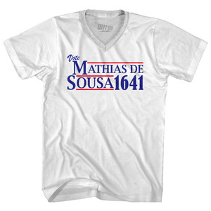 Vote Mathias de Sousa 1641 Adult Tri-Blend V-neck T-shirt - White Vote Mathias de Sousa 1641 Adult Tri-Blend V-neck T-shirt - White