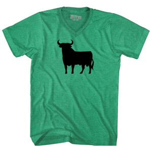Spain Black Bull Adult Tri-Blend V-neck T-shirt - Athletic Green