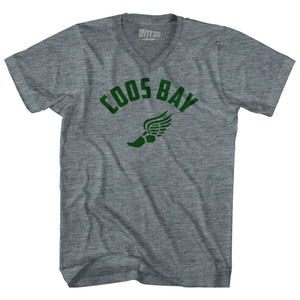 Prefontaine Coos Bay Running Wings Adult Tri-Blend V-neck T-shirt - Athletic Grey Prefontaine Coos Bay Running Wings Adult Tri-Blend V-neck T-shirt - Athletic Grey