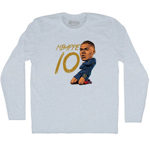 Mbappe France 10 Big Head Adult Tri-Blend Long Sleeve T-shirt - Athletic White Mbappe France 10 Big Head Adult Tri-Blend Long Sleeve T-shirt - Athletic White