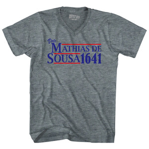 Vote Mathias de Sousa 1641 Adult Tri-Blend V-neck T-shirt - Athletic Grey Vote Mathias de Sousa 1641 Adult Tri-Blend V-neck T-shirt - Athletic Grey