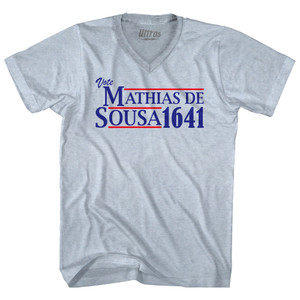 Vote Mathias de Sousa 1641 Adult Tri-Blend V-neck T-shirt - Athletic White Vote Mathias de Sousa 1641 Adult Tri-Blend V-neck T-shirt - Athletic White
