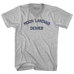 Moon Landing Denier Adult Cotton V-neck T-shirt - Grey Heather