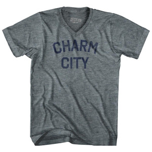 Charm City Tri-Blend V-Neck Womens Junior Cut T-Shirt - Athletic Grey