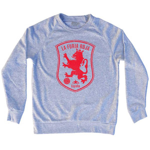 Spain Espana La Furia Roja Lion Adult Tri-Blend Sweatshirt - Heather Grey Spain Espana La Furia Roja Lion Adult Tri-Blend Sweatshirt - Heather Grey
