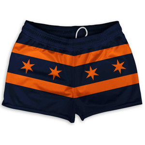 Chicago Flag Navy & Orange Shorty Short Gym Shorts 2.5" Inseam Made in USA - Navy & Orange Chicago Flag Navy & Orange Shorty Short Gym Shorts 2.5" Inseam Made in USA - Navy & Orange