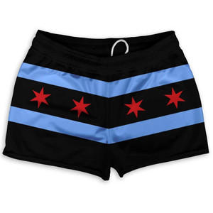 Chicago Flag Black Shorty Short Gym Shorts 2.5" Inseam Made in USA - Black Chicago Flag Black Shorty Short Gym Shorts 2.5" Inseam Made in USA - Black