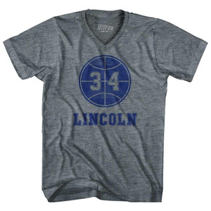 Lincoln 34 Adult Tri-Blend V-Neck Womens Junior Cut Soccer T-shirt - Athletic Grey