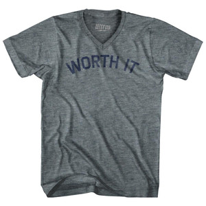 Worth It Adult Tri-Blend V-Neck Womens Junior Cut T-Shirt - Athletic Grey