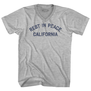 Rest in Peace California Adult Cotton V-neck T-shirt - Grey Heather