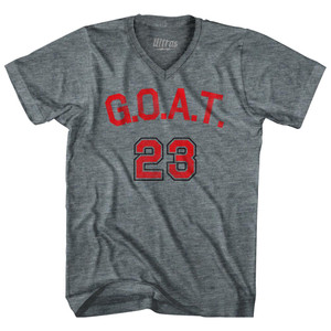 Goat 23 Red Art Adult Tri-Blend V-Neck T-Shirt - Athletic Grey