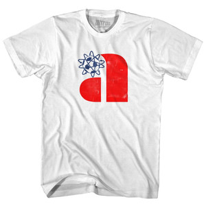 Philadelphia Atoms Red A and Blue Soccer Ball Logo Womens Cotton Junior Cut T-Shirt - White Philadelphia Atoms Red A and Blue Soccer Ball Logo Womens Cotton Junior Cut T-Shirt - White