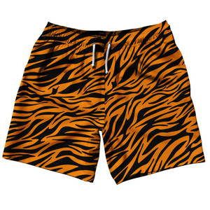 Exotic Tiger King Pattern 7" Swim Shorts Made in USA - Orange Black Exotic Tiger King Pattern 7" Swim Shorts Made in USA - Orange Black