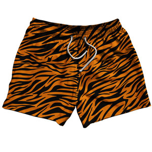 Exotic Tiger King Pattern 5" Swim Shorts Made in USA - Orange Black Exotic Tiger King Pattern 5" Swim Shorts Made in USA - Orange Black