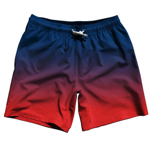 Navy to Red Ombres Blend 7" Swim Shorts Made in USA - Navy Red Navy to Red Ombres Blend 7" Swim Shorts Made in USA - Navy Red