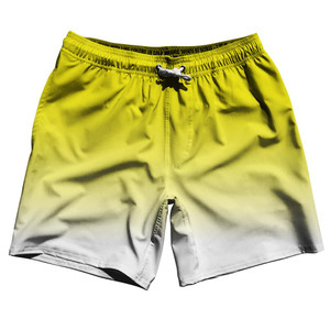 Yellow and White Ombres Blend 7" Swim Shorts Made in USA - Yellow White Yellow and White Ombres Blend 7" Swim Shorts Made in USA - Yellow White