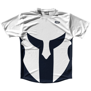 Spartan Running Shirt Track Cross Made In USA - White And Blue Navy Almost Black Spartan Running Shirt Track Cross Made In USA - White And Blue Navy Almost Black