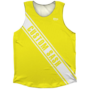 Custom Sash Athletic Tank Top - Yellow Bright And White Custom Sash Athletic Tank Top - Yellow Bright And White