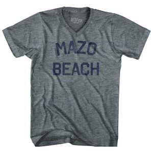 Wisconsin Mazo Beach Adult Tri-Blend V-neck Womens Junior Cut Vintage T-shirt - Athletic Grey