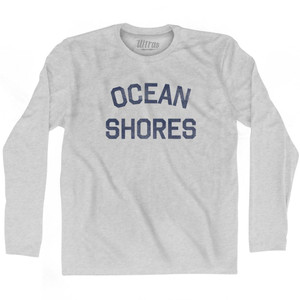 Washington Ocean Shores Adult Cotton Long Sleeve Vintage T-Shirt - Grey Heather