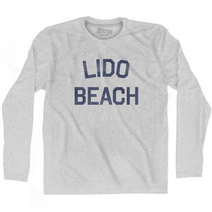 New York Lido Beach Adult Cotton Long Sleeve Vintage T-Shirt - Grey Heather
