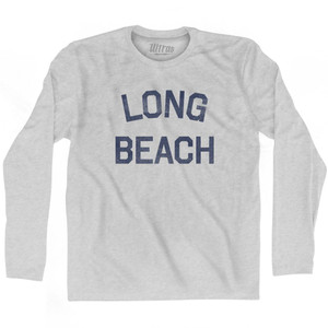 New York Long Beach Adult Cotton Long Sleeve Vintage T-Shirt - Grey Heather