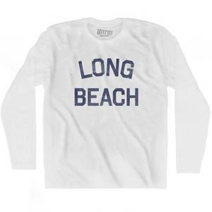 New York Long Beach Adult Cotton Long Sleeve Vintage T-shirt - White New York Long Beach Adult Cotton Long Sleeve Vintage T-shirt - White