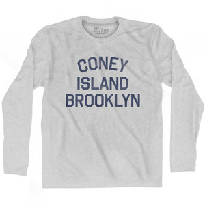 New York Coney Island, Brooklyn Adult Cotton Long Sleeve Vintage T-Shirt - Grey Heather