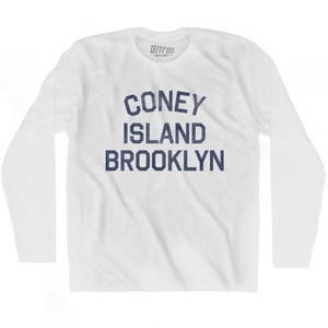 New York Coney Island, Brooklyn Adult Cotton Long Sleeve Vintage T-shirt - White