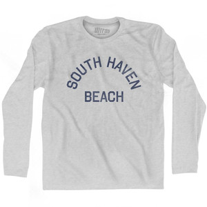 Michigan South Haven Beach Adult Cotton Long Sleeve Vintage T-Shirt - Grey Heather