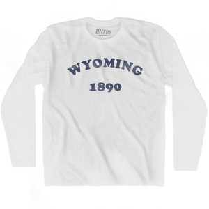 Wyoming State 1890 Adult Cotton Long Sleeve Vintage T-shirt - White