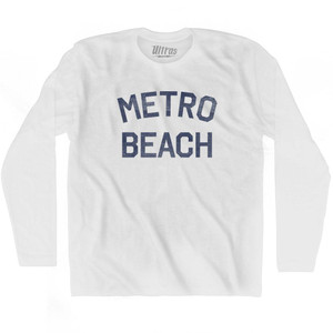 Michigan Metro Beach Adult Cotton Long Sleeve Vintage T-shirt - White Michigan Metro Beach Adult Cotton Long Sleeve Vintage T-shirt - White