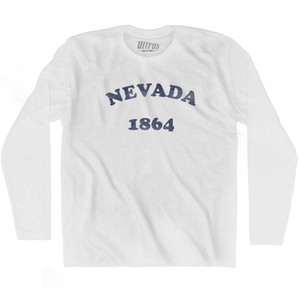 Nevada State 1864 Adult Cotton Long Sleeve Vintage T-shirt - White