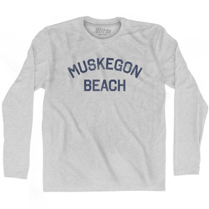 Michigan Muskegon Beach Adult Cotton Long Sleeve Vintage T-Shirt - Grey Heather Michigan Muskegon Beach Adult Cotton Long Sleeve Vintage T-Shirt - Grey Heather