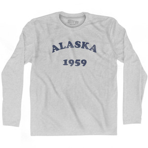 Alaska State 1959 Adult Cotton Long Sleeve Text T-Shirt - Grey Heather Alaska State 1959 Adult Cotton Long Sleeve Text T-Shirt - Grey Heather