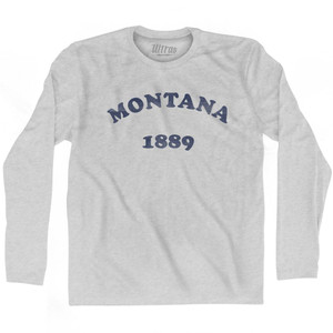 Montana State 1889 Adult Cotton Long Sleeve Vintage T-Shirt - Grey Heather