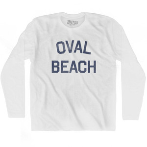 Michigan Oval Beach Adult Cotton Long Sleeve Vintage T-shirt - White Michigan Oval Beach Adult Cotton Long Sleeve Vintage T-shirt - White